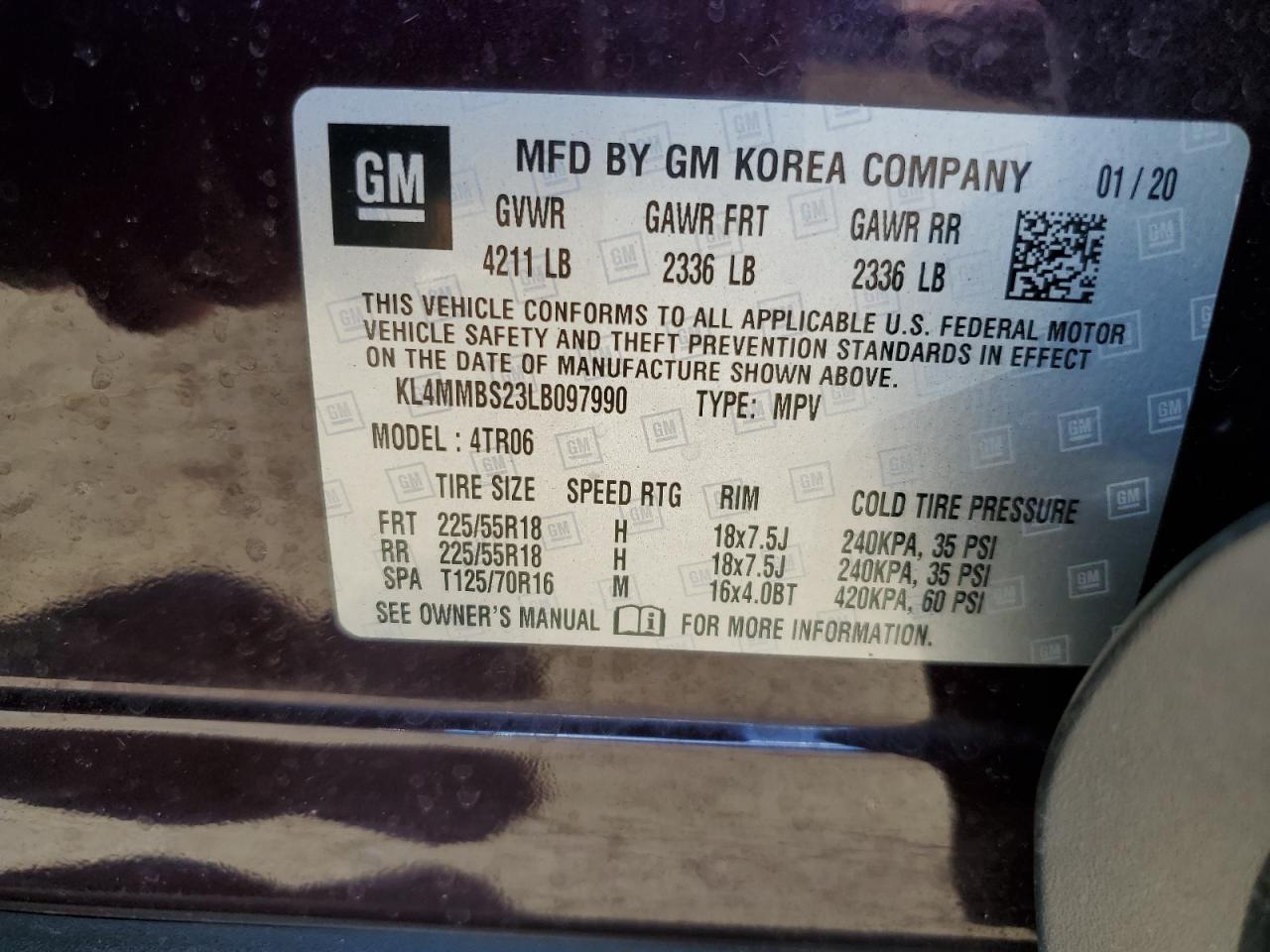 2020 Buick Encore Gx Preferred VIN: KL4MMBS23LB097990 Lot: 92855085