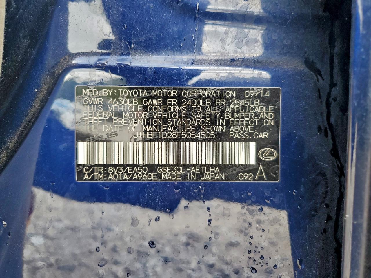 2015 Lexus Is 250 VIN: JTHBF1D28F5054505 Lot: 93832005