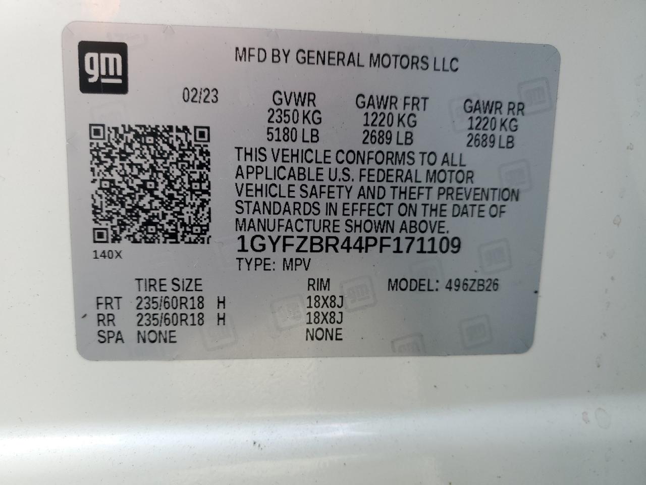 2023 Cadillac Xt4 Luxury VIN: 1GYFZBR44PF171109 Lot: 93019205