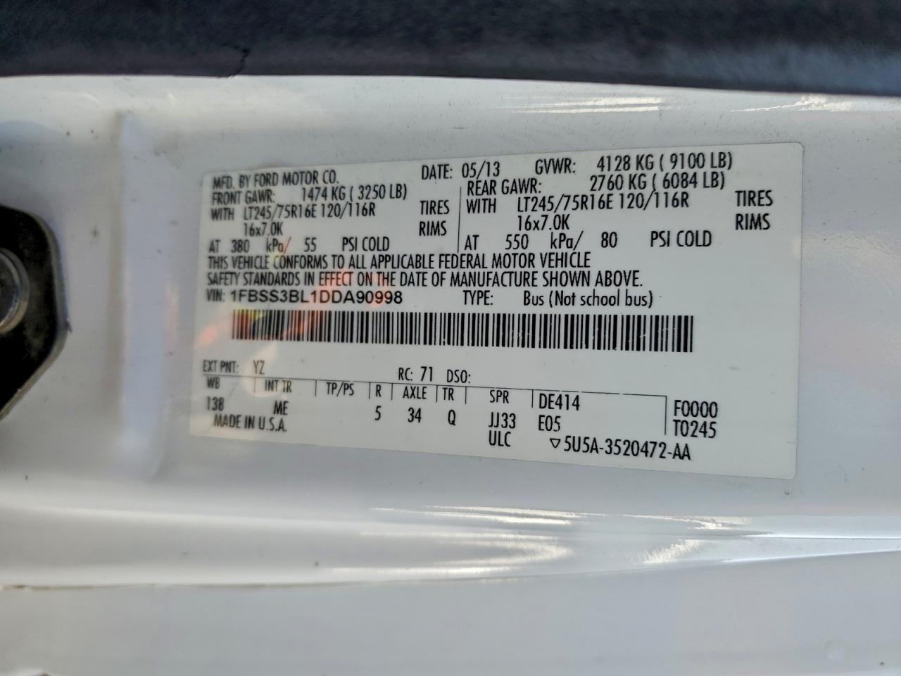 2013 Ford Econoline E350 Super Duty Wagon VIN: 1FBSS3BL1DDA90998 Lot: 92915225