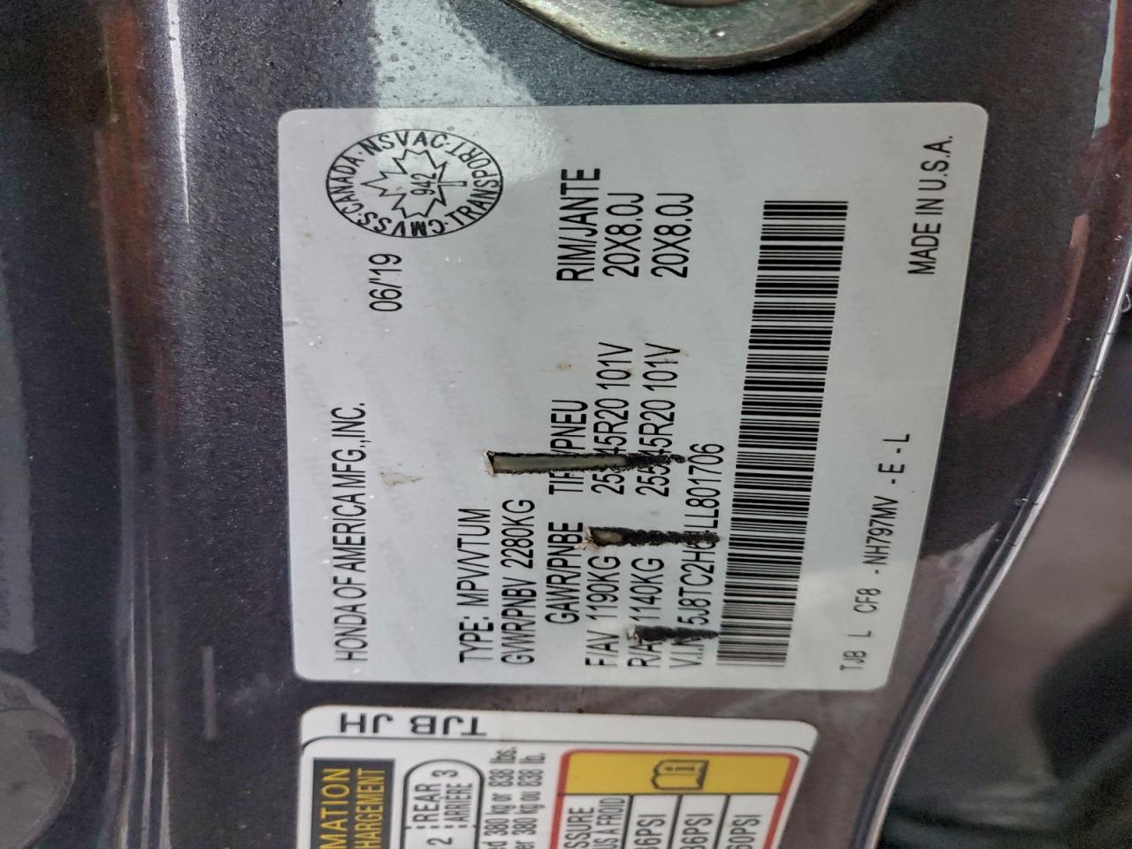 2020 Acura Rdx A-Spec VIN: 5J8TC2H64LL801706 Lot: 93692765