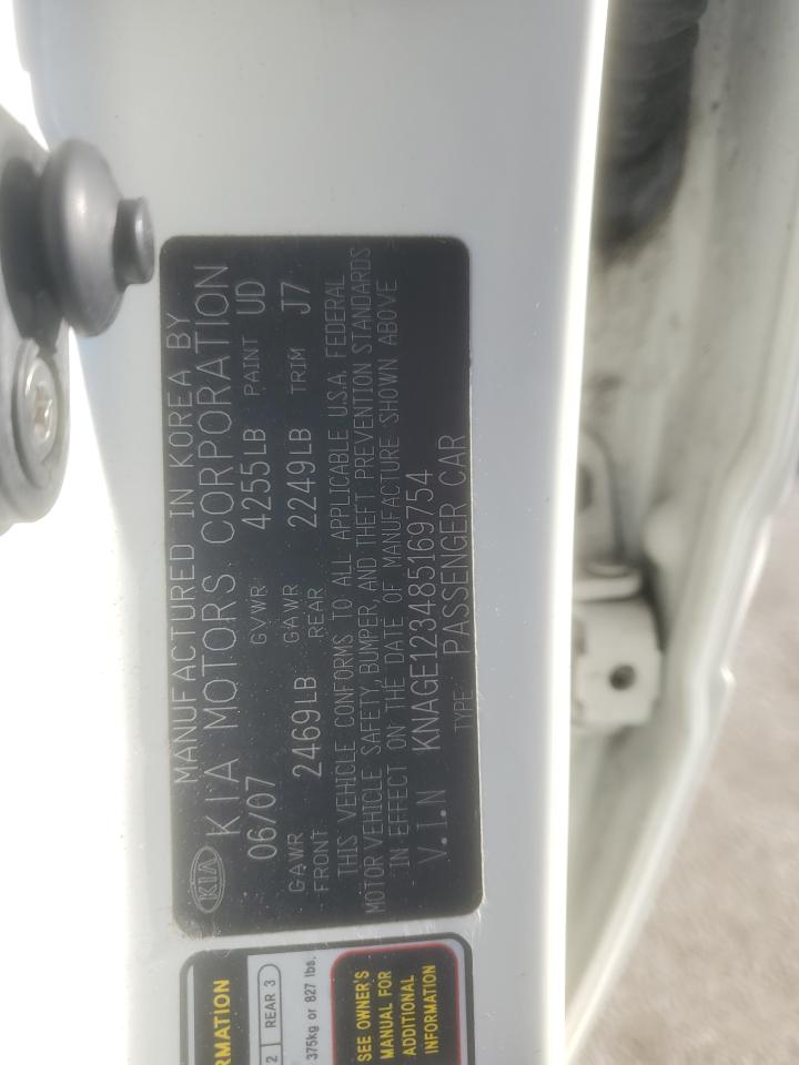 2008 Kia Optima Lx VIN: KNAGE123485169754 Lot: 91769485