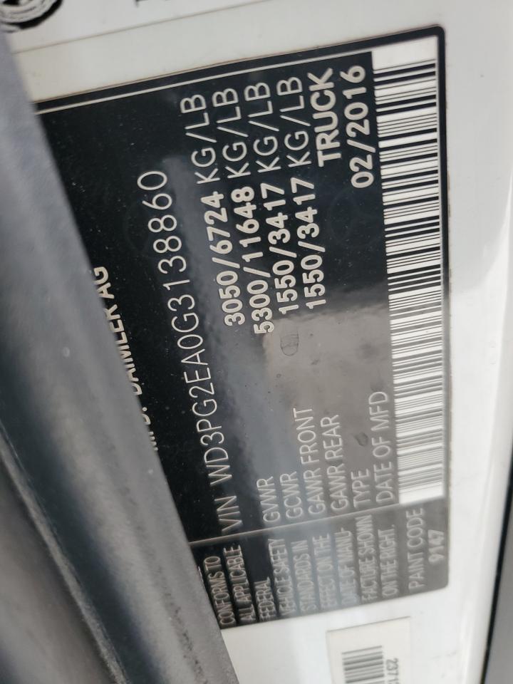 2016 Mercedes Benz Metris Delivery Van VIN: WD3PG2EA0G3138860 Lot: 91058085