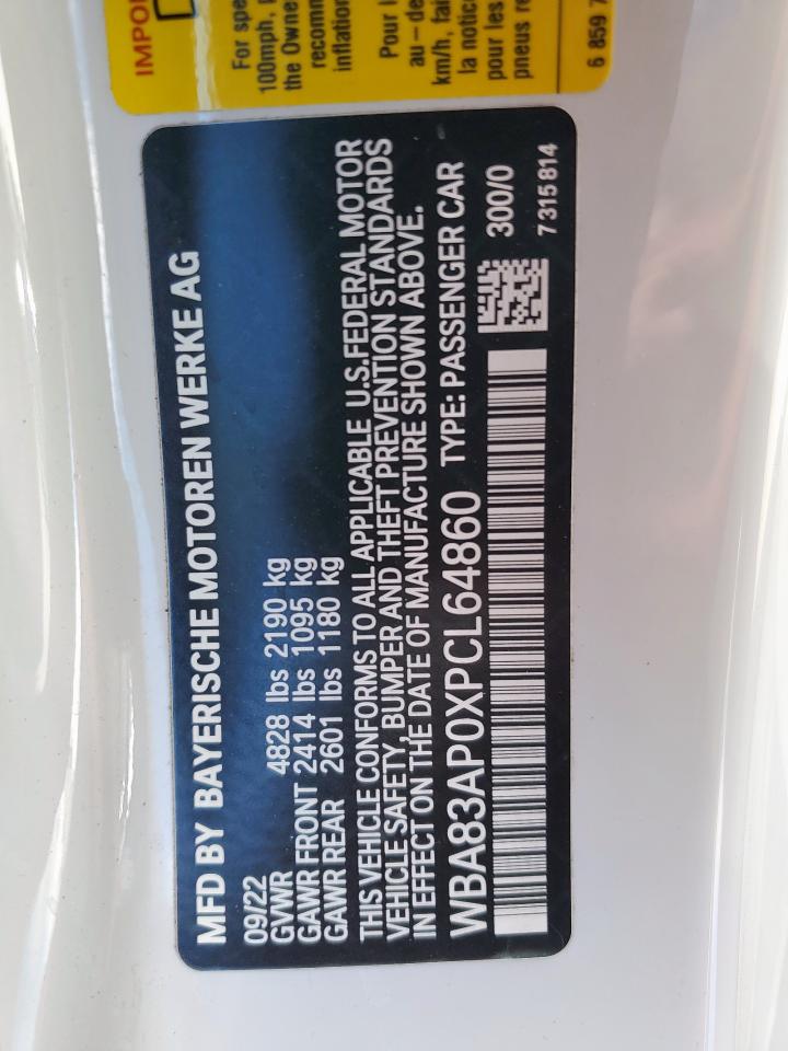 2023 BMW M440I VIN: WBA83AP0XPCL64860 Lot: 93631875