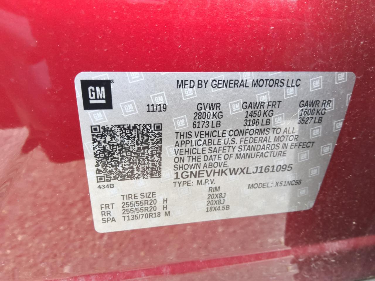 2020 Chevrolet Traverse Lt VIN: 1GNEVHKWXLJ161095 Lot: 92133535