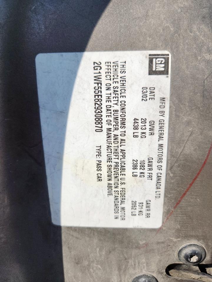 2002 Chevrolet Impala VIN: 2G1WF55E829308870 Lot: 93431205