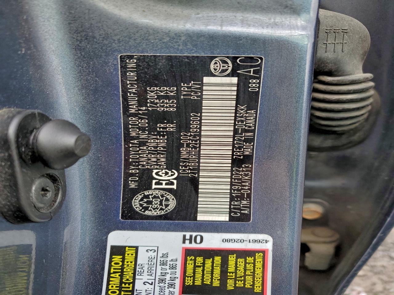 2014 Toyota Corolla L VIN: 2T1BURHE2EC199602 Lot: 93835615