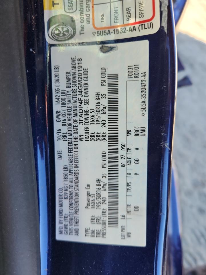 2016 Ford Fiesta Titanium VIN: 3FADP4FJ4GM201918 Lot: 91890145