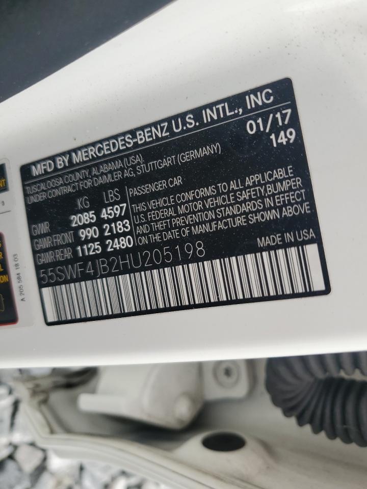 2017 Mercedes-Benz C 300 VIN: 55SWF4JB2HU205198 Lot: 91368705