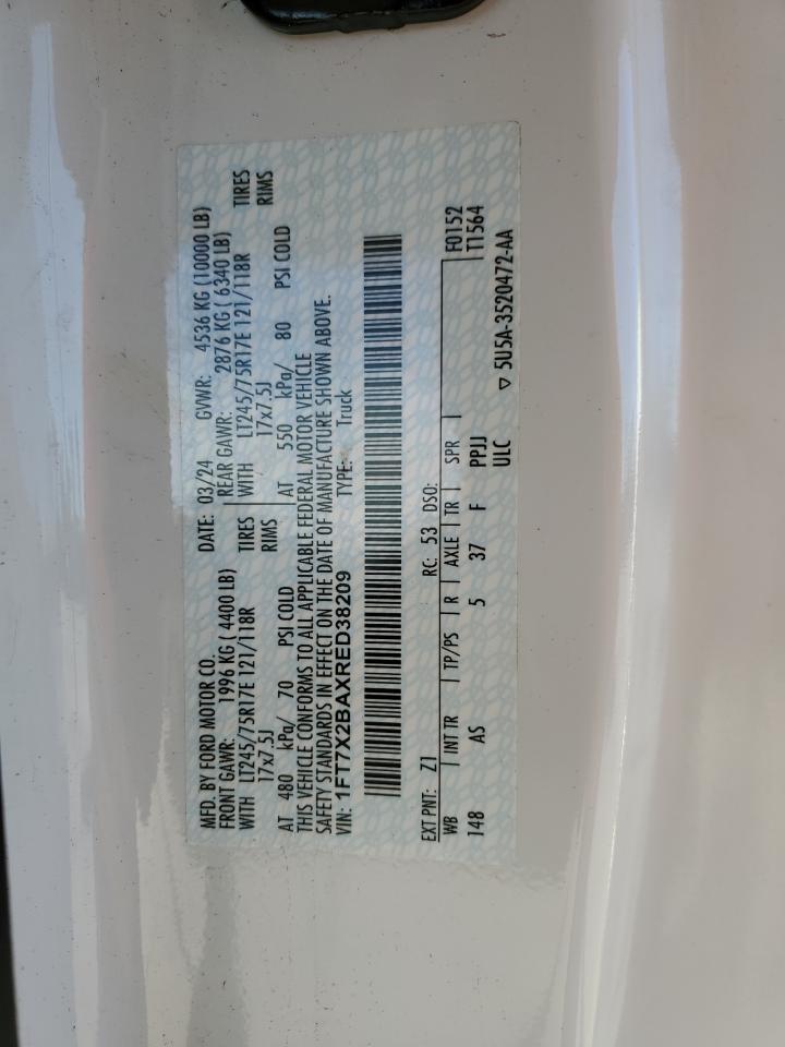 2024 Ford F250 Super Duty VIN: 1FT7X2BAXRED38209 Lot: 91131585