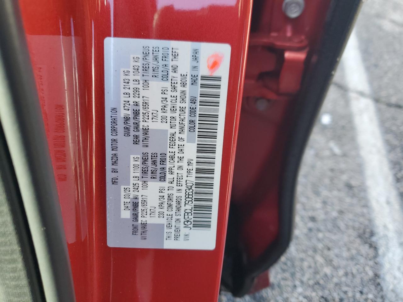 2025 Mazda Cx-5 Preferred VIN: JM3KFBCL7S0663407 Lot: 93290765