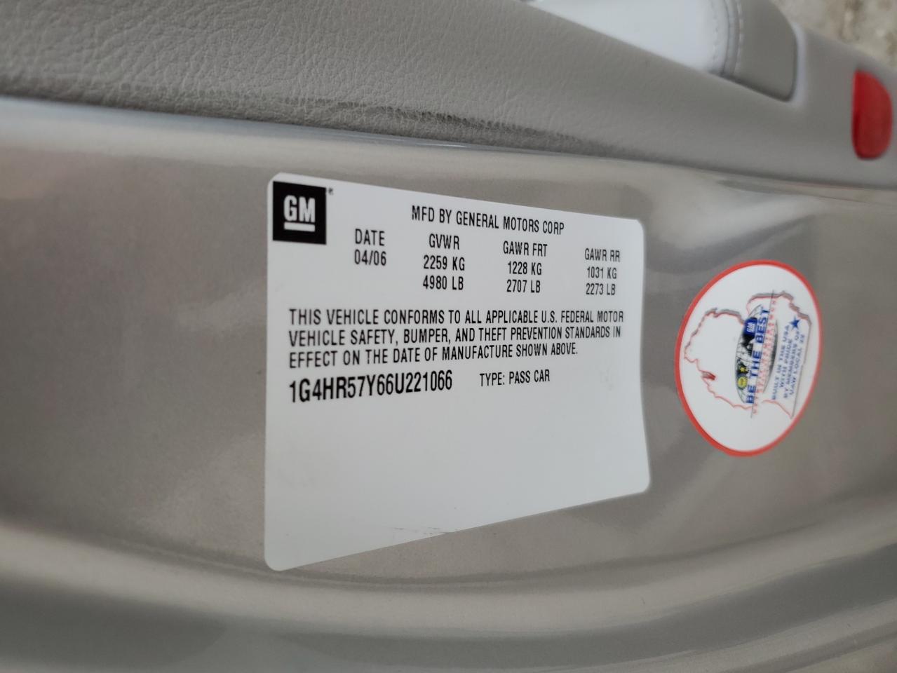 2006 Buick Lucerne Cxl VIN: 1G4HR57Y66U221066 Lot: 91140125