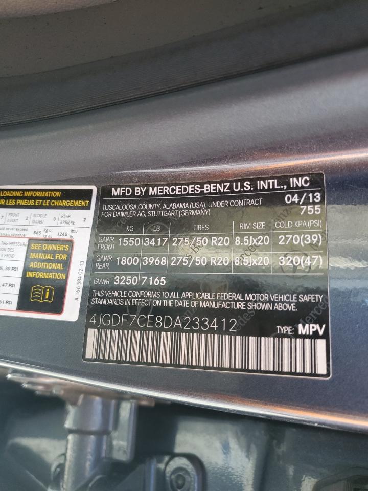 2013 Mercedes-Benz Gl 450 4Matic VIN: 4JGDF7CE8DA233412 Lot: 92088125