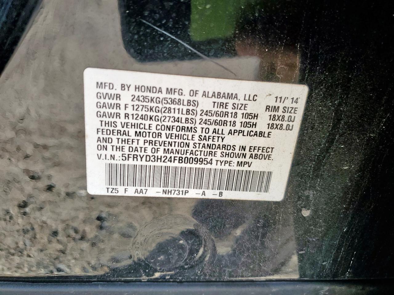 2015 Acura Mdx VIN: 5FRYD3H24FB009954 Lot: 91293865