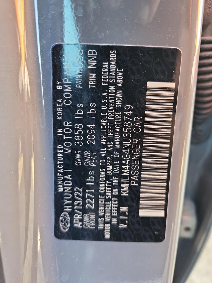 2022 Hyundai Elantra Sel VIN: KMHLM4AG4NU358749 Lot: 91930265