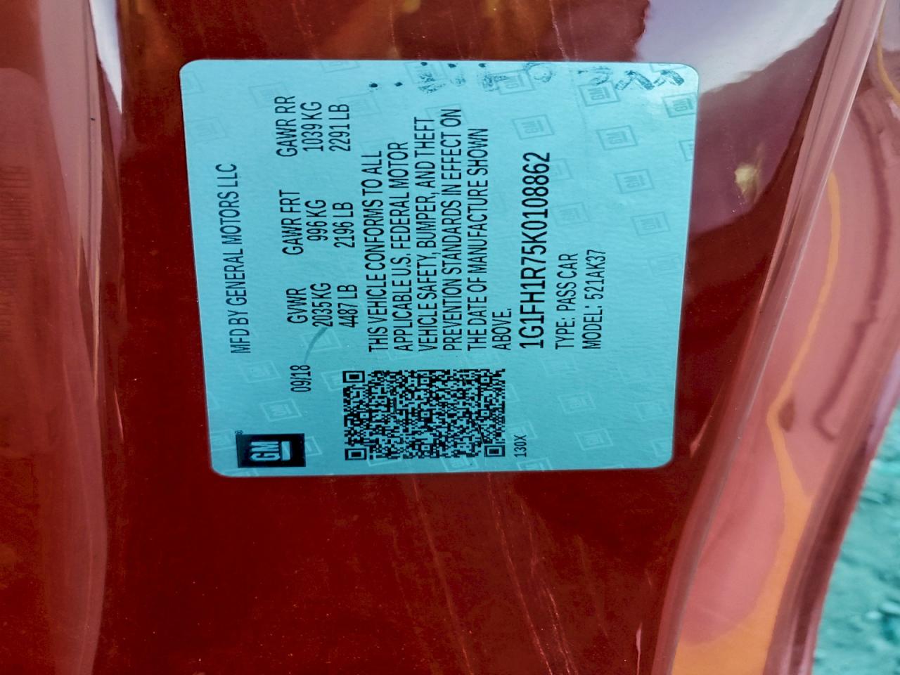 2019 Chevrolet Camaro Ss VIN: 1G1FH1R75K0108862 Lot: 93772185