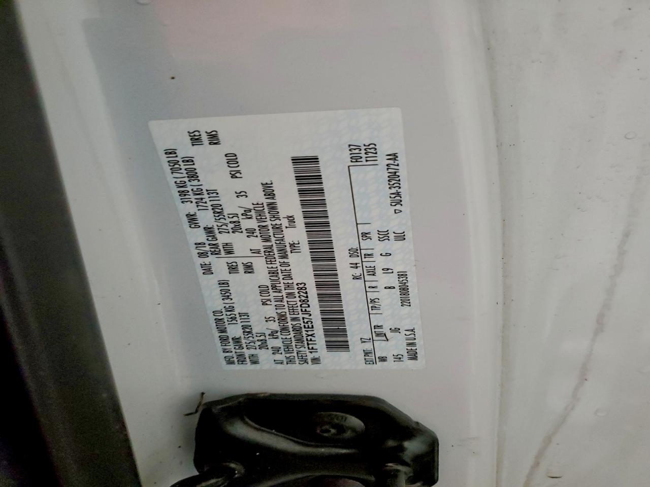 2018 Ford F150 Super Cab VIN: 1FTFX1E57JFD82283 Lot: 94270845