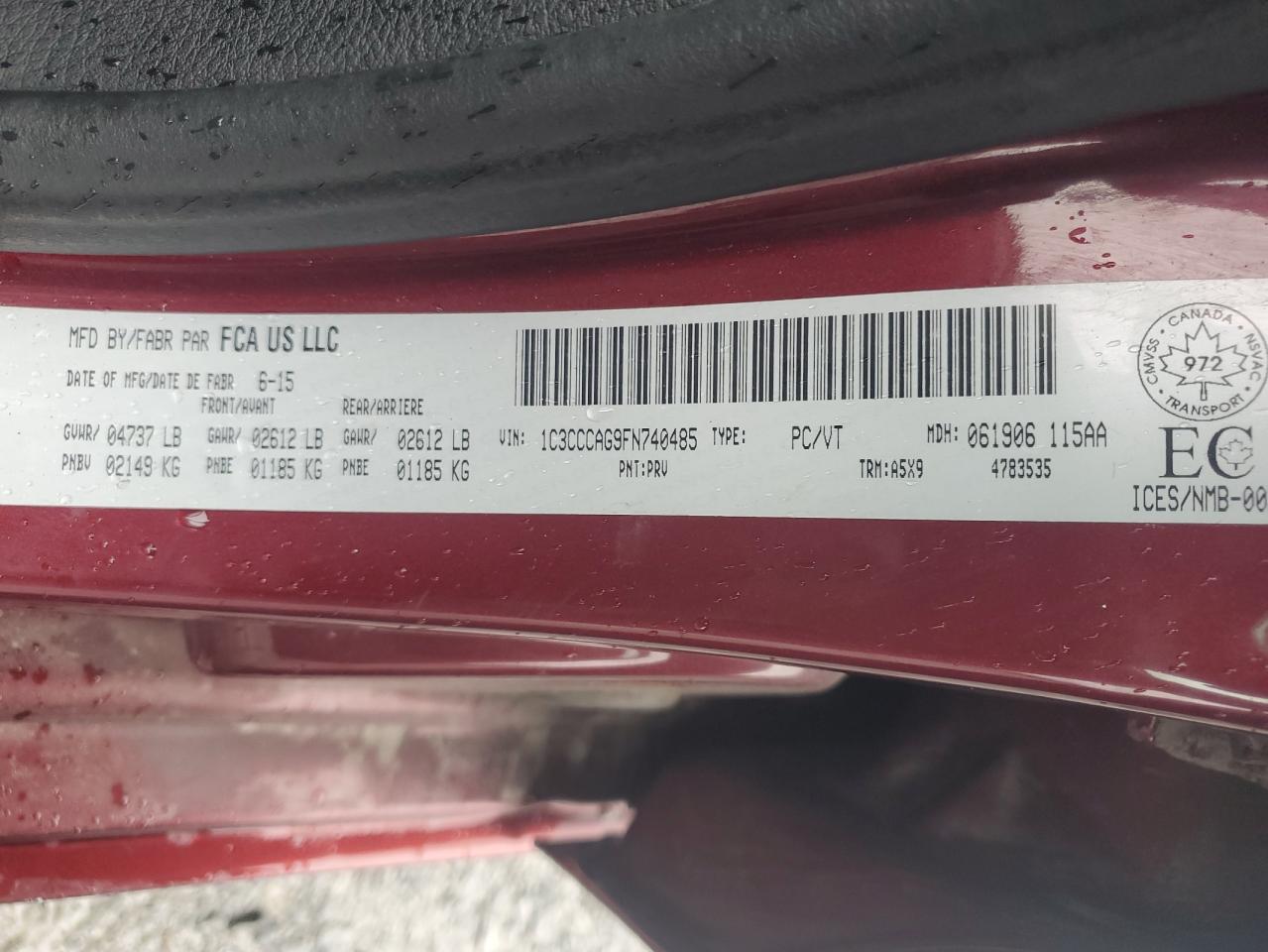 2015 Chrysler 200 Limited VIN: 1C3CCCAG9FN740485 Lot: 91175875