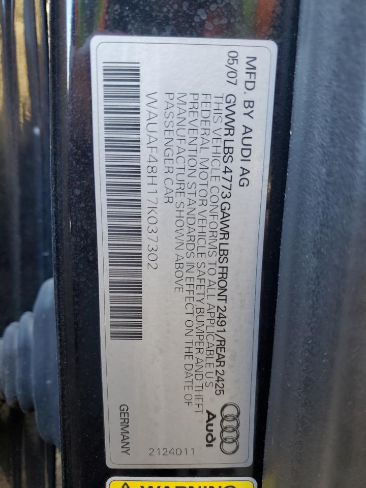 2007 Audi A4 2.0T Cabriolet VIN: WAUAF48H17K037302 Lot: 92533505