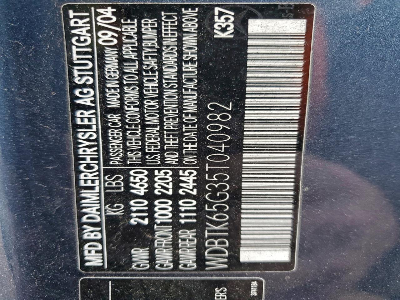 2005 Mercedes-Benz Clk 320 VIN: WDBTK65G35T040982 Lot: 94777745