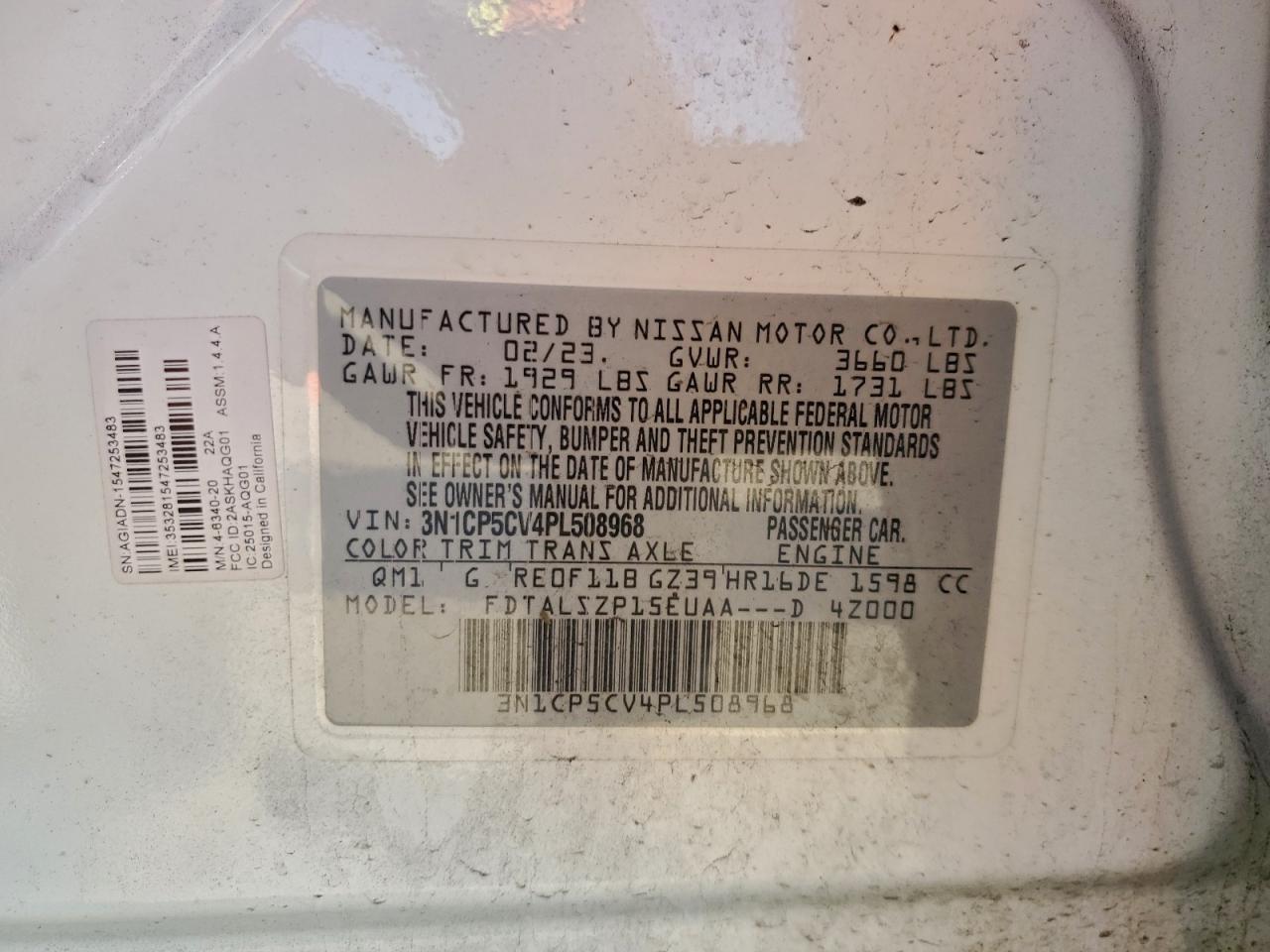 2023 Nissan Kicks Sv VIN: 3N1CP5CV4PL508968 Lot: 94530995