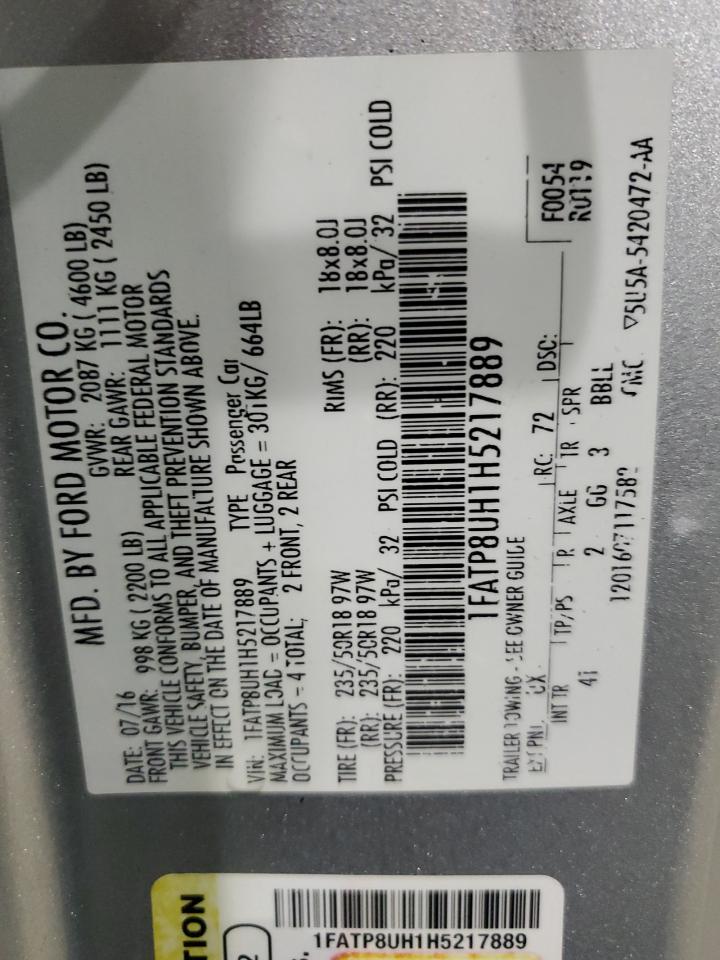 2017 Ford Mustang VIN: 1FATP8UH1H5217889 Lot: 92179085