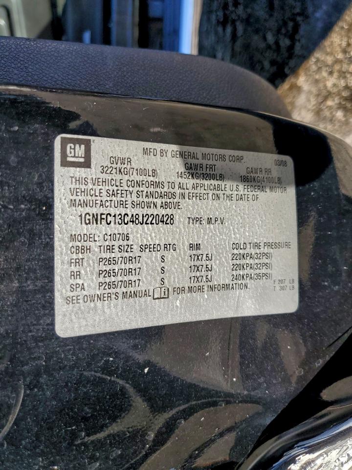 2008 Chevrolet Tahoe C1500 VIN: 1GNFC13C48J220428 Lot: 93788455