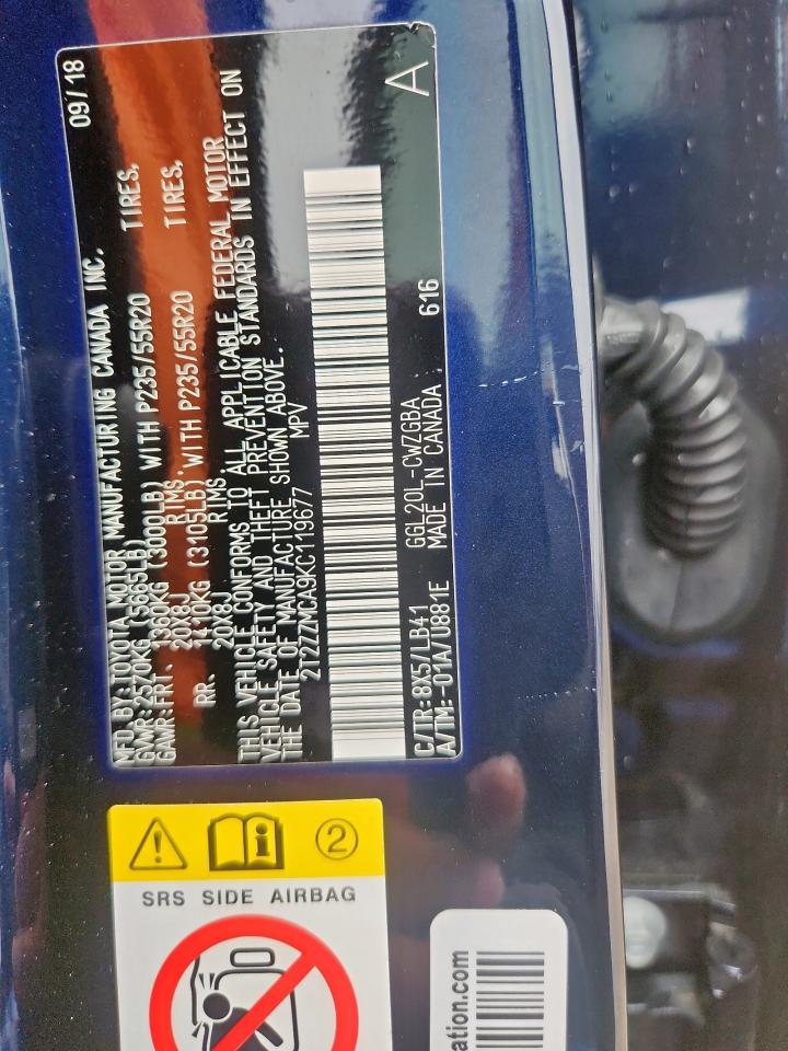 2019 Lexus Rx 350 Base VIN: 2T2ZZMCA9KC119677 Lot: 93227455