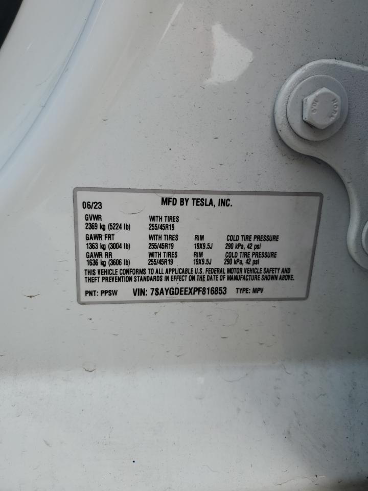 2023 Tesla Model Y VIN: 7SAYGDEEXPF816853 Lot: 92314785