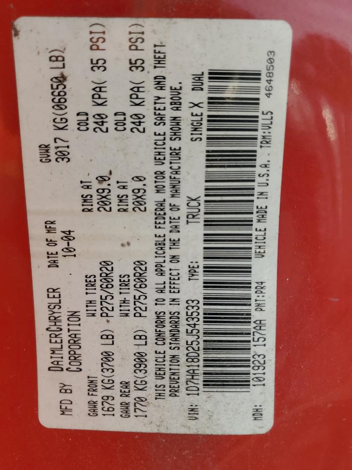 2005 Dodge Ram 1500 St VIN: 1D7HA18D25J543533 Lot: 91662415