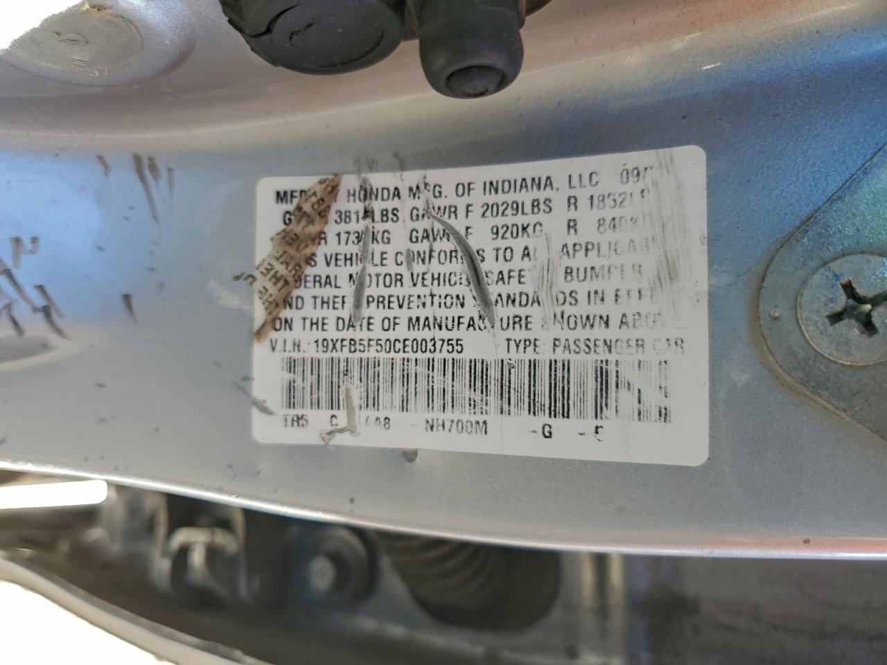 2012 Honda Civic Natural Gas VIN: 19XFB5F50CE003755 Lot: 94109315