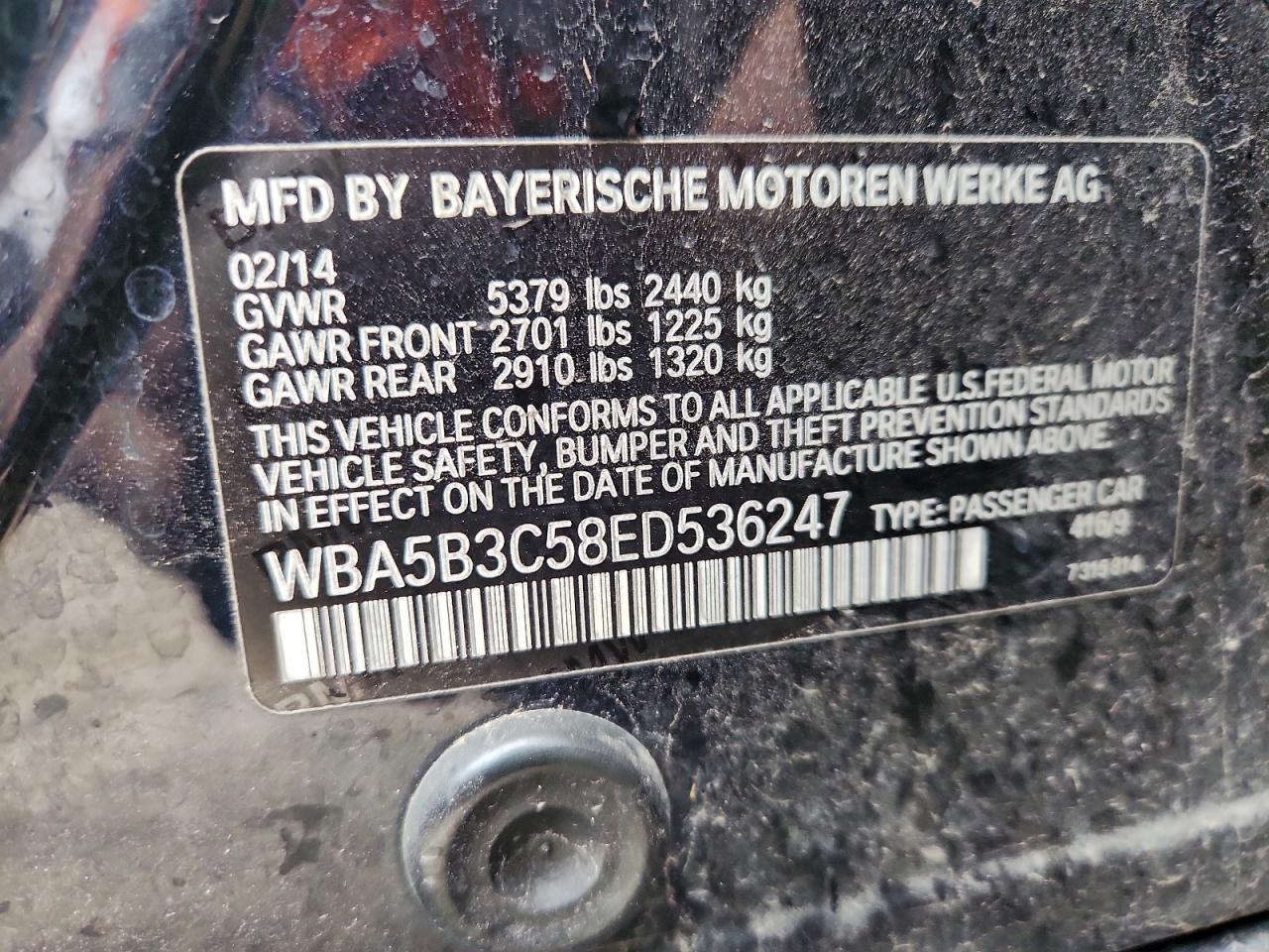 2014 BMW 535 Xi VIN: WBA5B3C58ED536247 Lot: 93433085