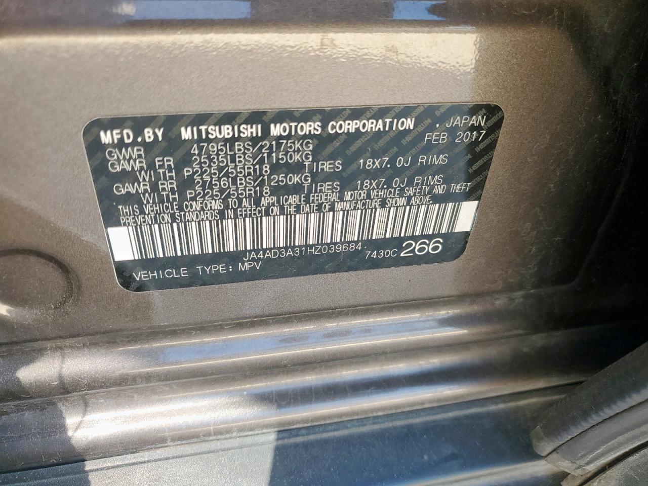 2017 Mitsubishi Outlander Se VIN: JA4AD3A31HZ039684 Lot: 92653555