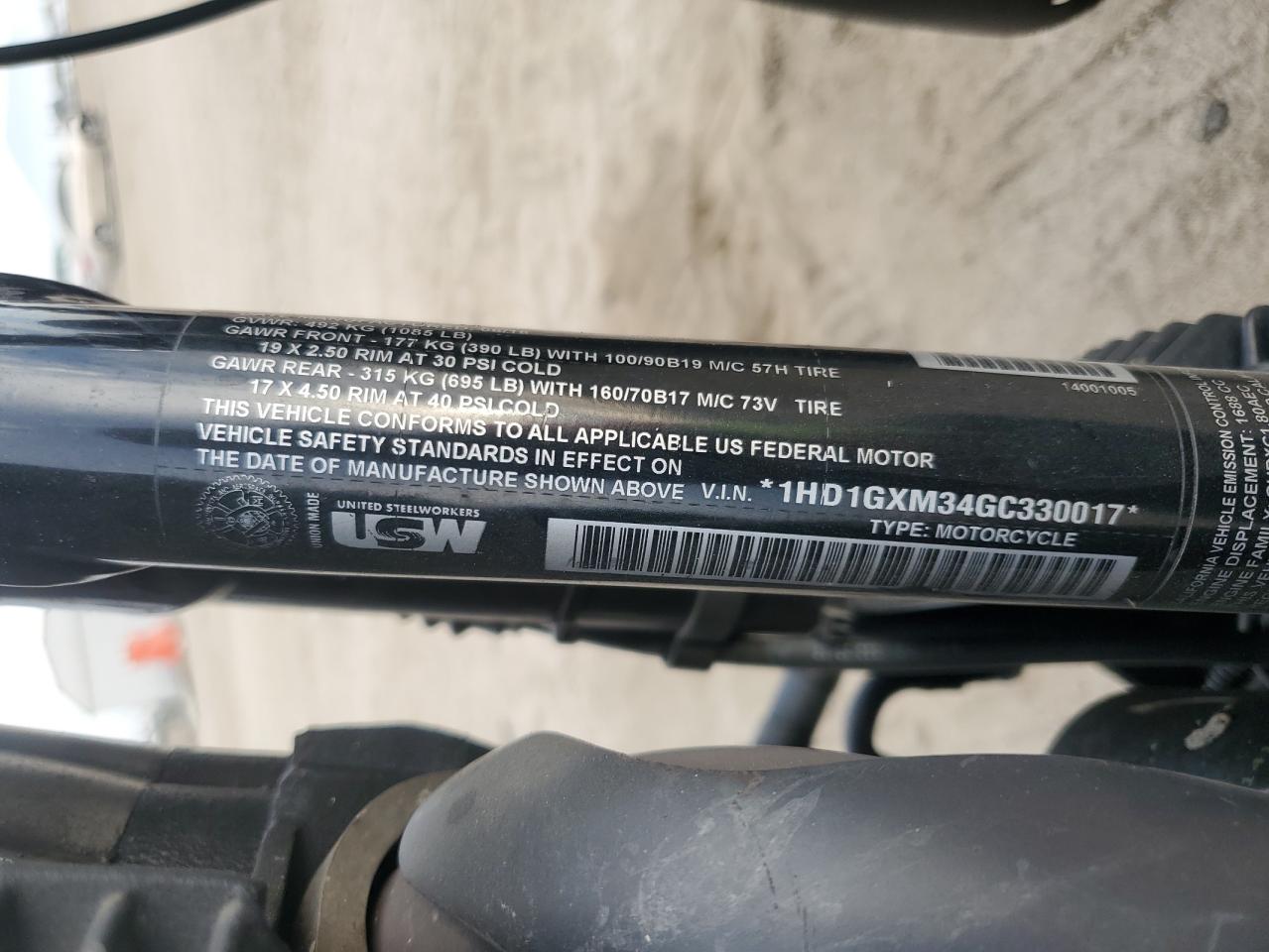 2016 Harley-Davidson Fxdb Dyna Street Bob VIN: 1HD1GXM34GC330017 Lot: 92234965