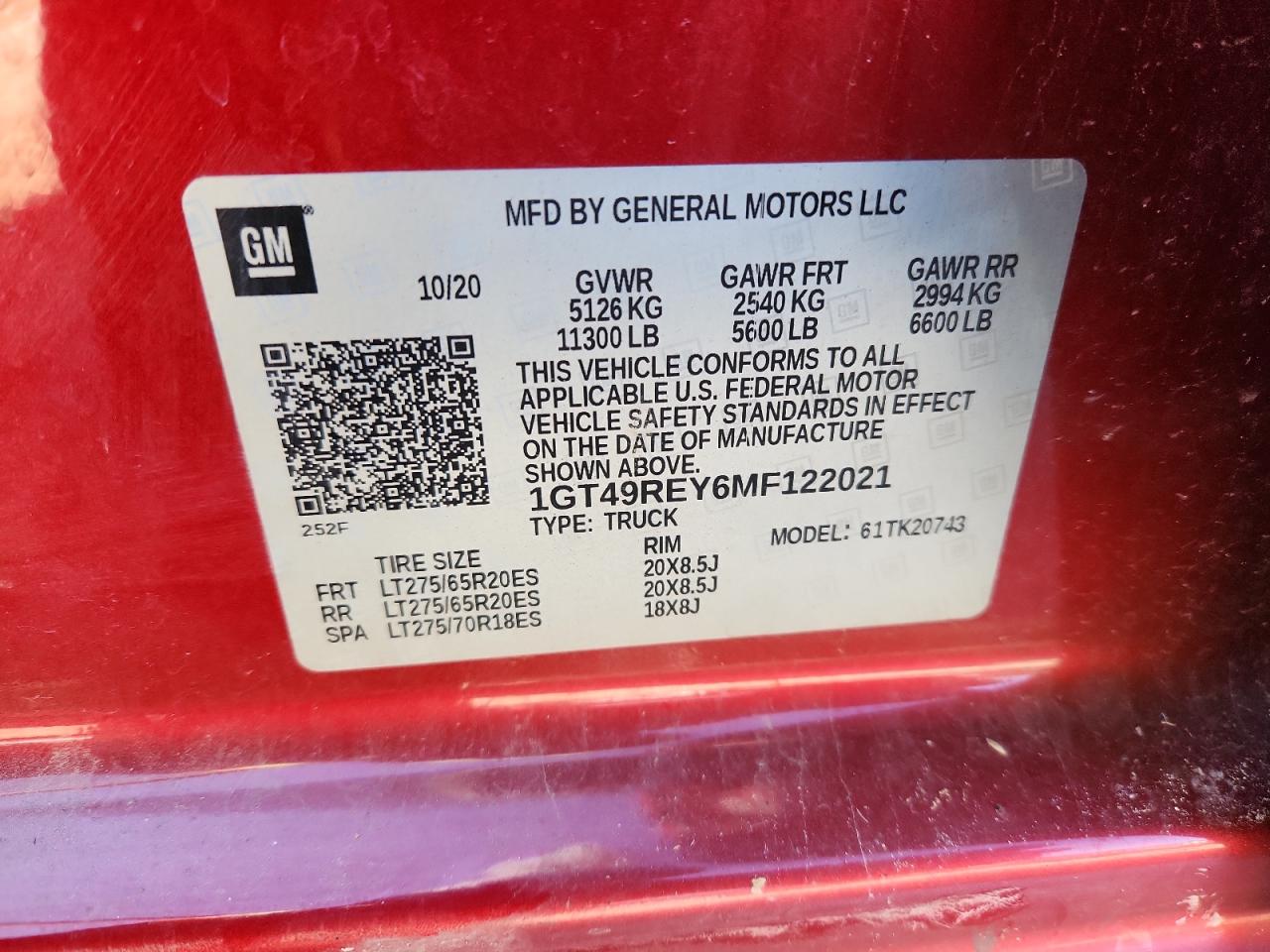 2021 GMC Sierra K2500 Denali VIN: 1GT49REY6MF122021 Lot: 91343065
