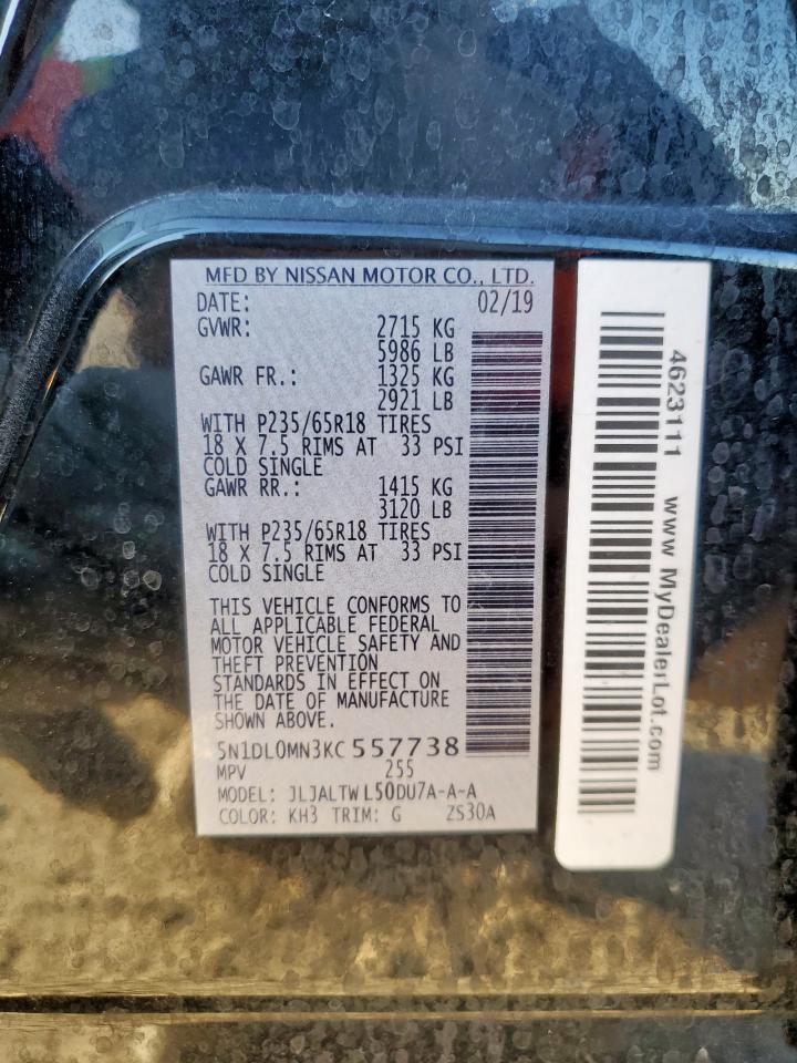 2019 Infiniti Qx60 Luxe VIN: 5N1DL0MN3KC557738 Lot: 92204535