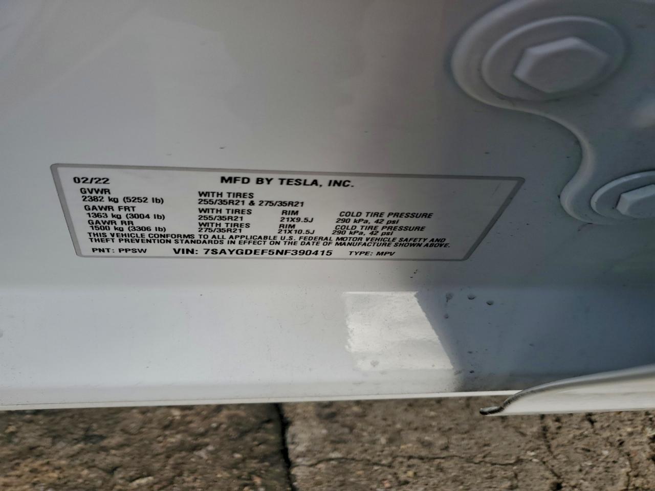 2022 Tesla Model Y VIN: 7SAYGDEF5NF390415 Lot: 94067395