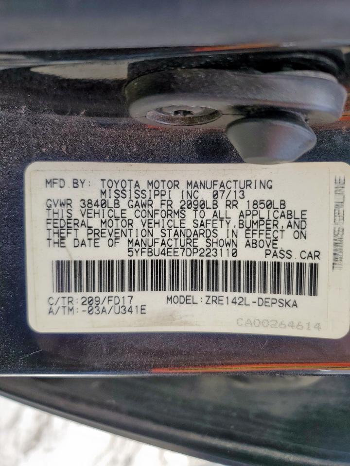 2013 Toyota Corolla Base VIN: 5YFBU4EE7DP223110 Lot: 93289455