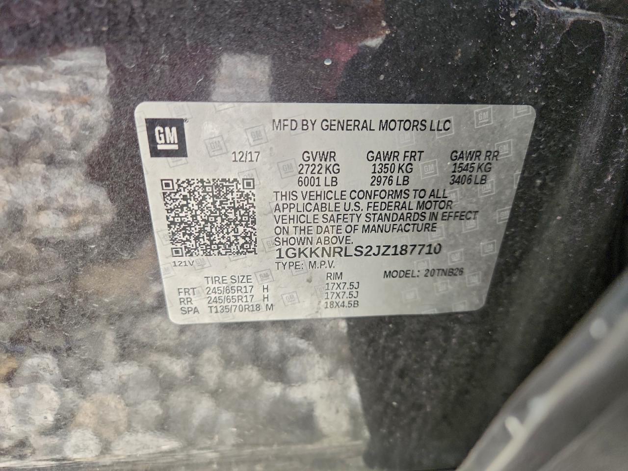 2018 GMC Acadia Sle VIN: 1GKKNRLS2JZ187710 Lot: 92982205