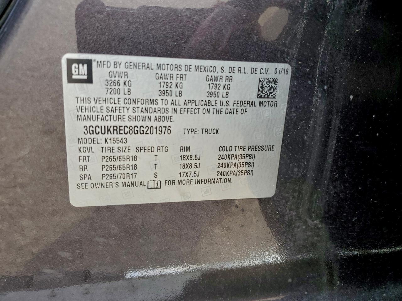 2016 Chevrolet Silverado K1500 Lt VIN: 3GCUKREC8GG201976 Lot: 94085635