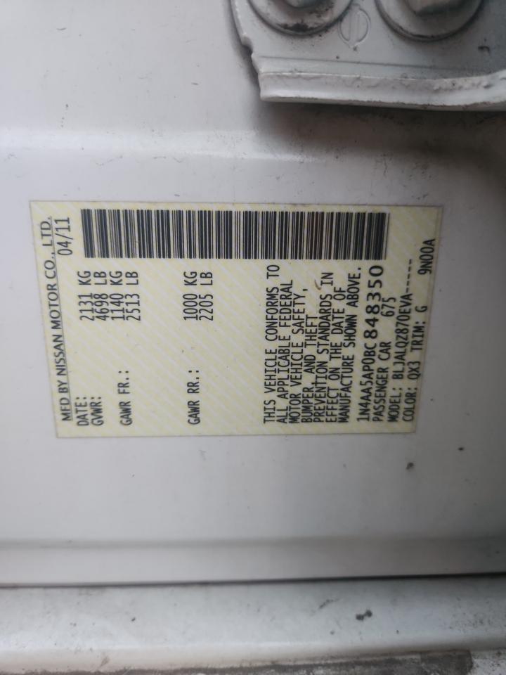 2011 Nissan Maxima S VIN: 1N4AA5AP0BC848350 Lot: 93251105