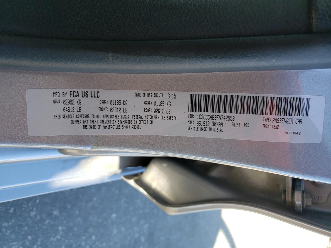 2015 Chrysler 200 Limited VIN: 1C3CCCAB9FN742953 Lot: 92482775