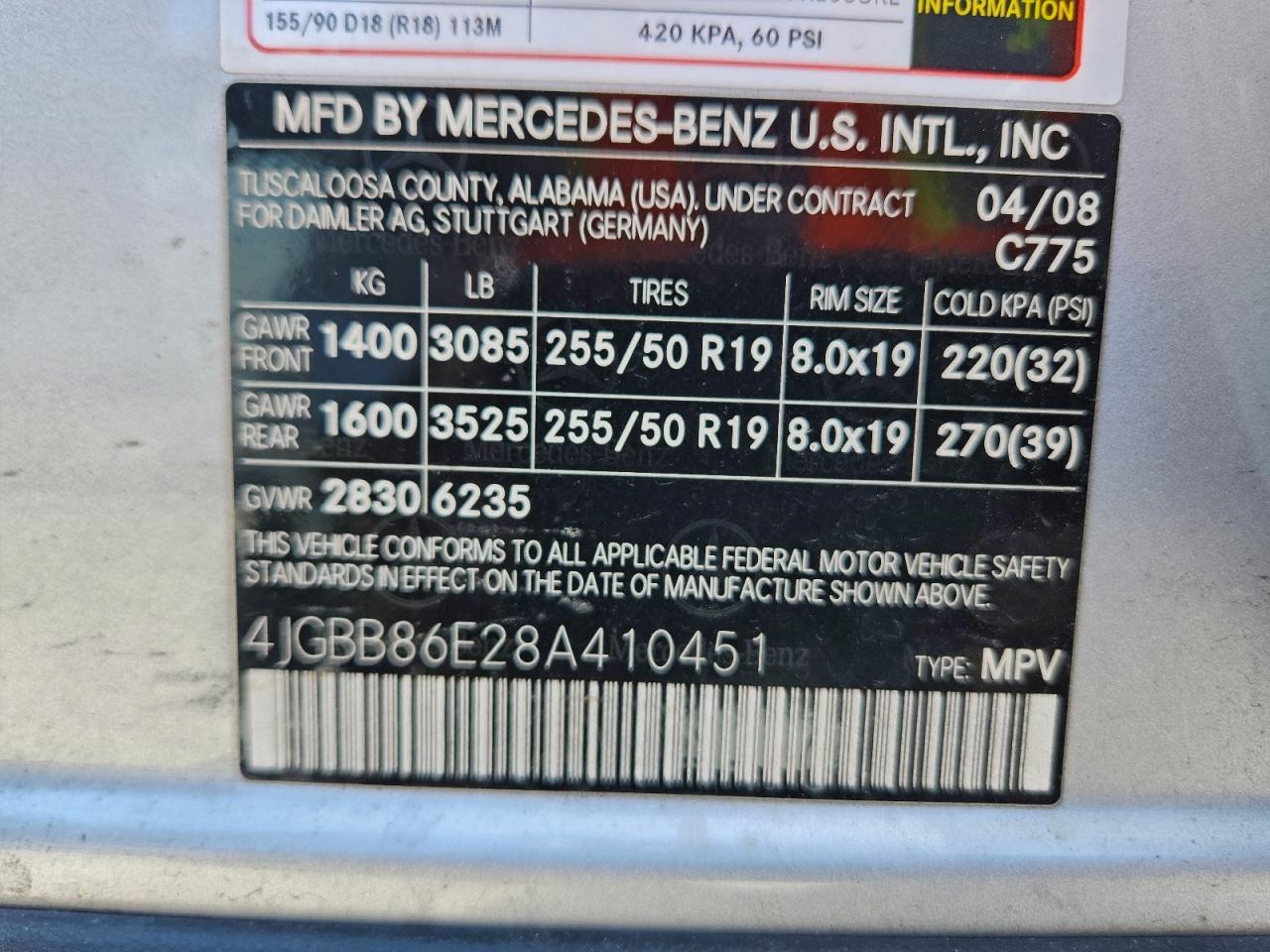 2008 Mercedes-Benz Ml 350 VIN: 4JGBB86E28A410451 Lot: 94185555