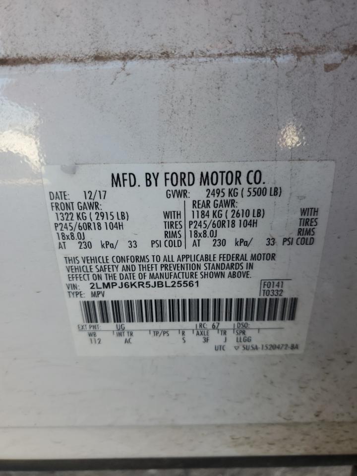 2018 Lincoln Mkx Select VIN: 2LMPJ6KR5JBL25561 Lot: 92602005