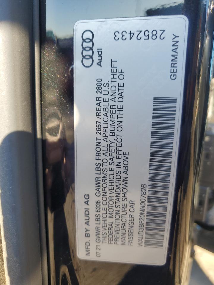 2022 Audi A6 Premium VIN: WAUD3BF20NN007826 Lot: 92863605