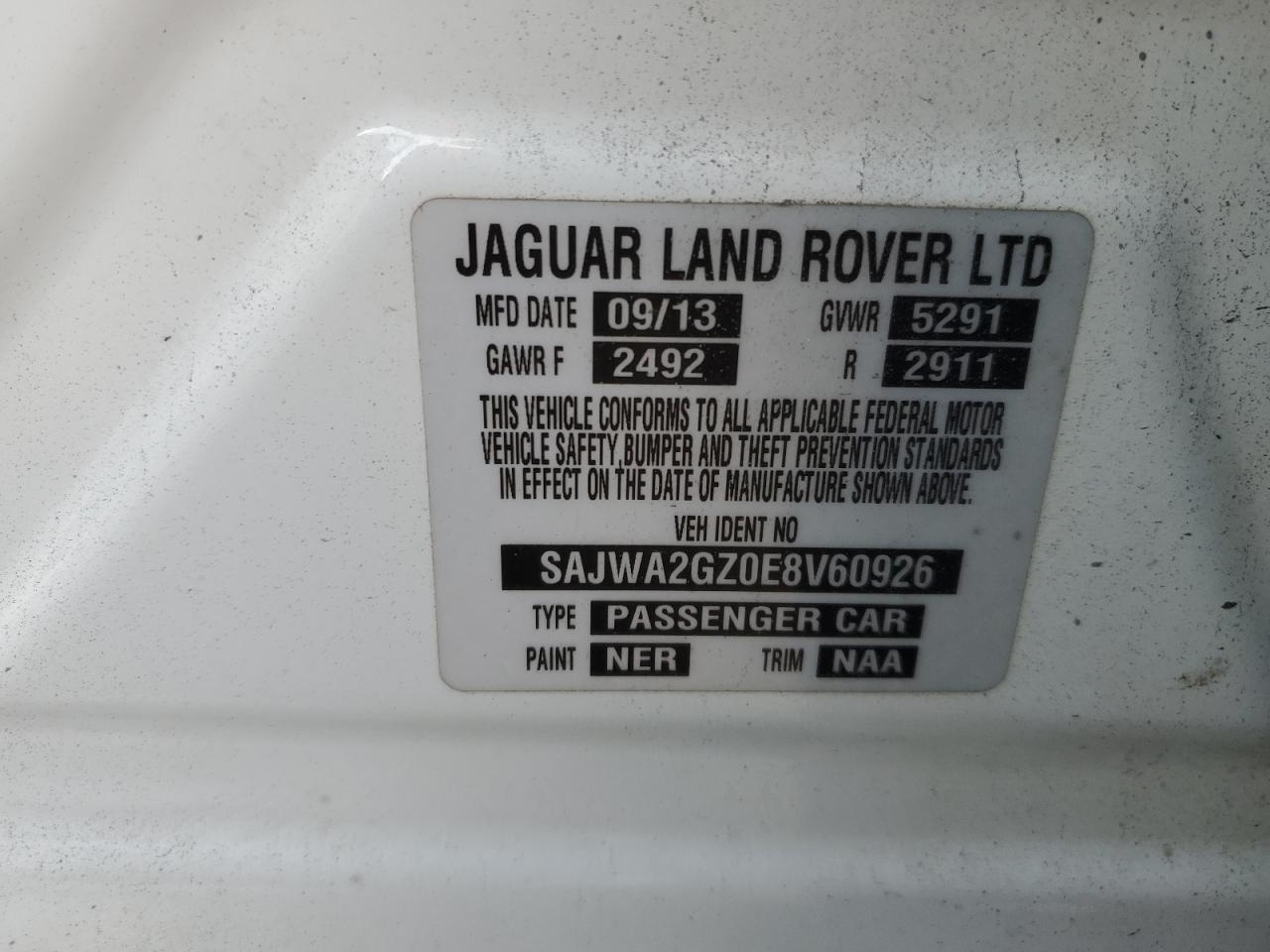 2014 Jaguar Xjl Portfolio VIN: SAJWA2GZ0E8V60926 Lot: 91886025