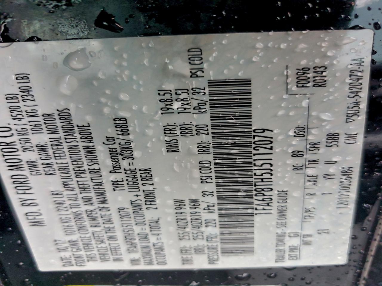 2018 Ford Mustang VIN: 1FA6P8TH5J5112079 Lot: 94637065