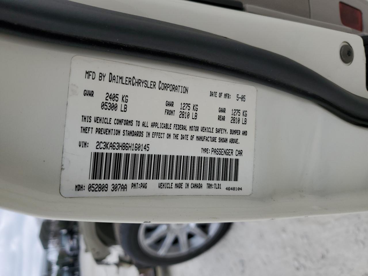 2006 Chrysler 300C VIN: 2C3KA63H86H160145 Lot: 93705495