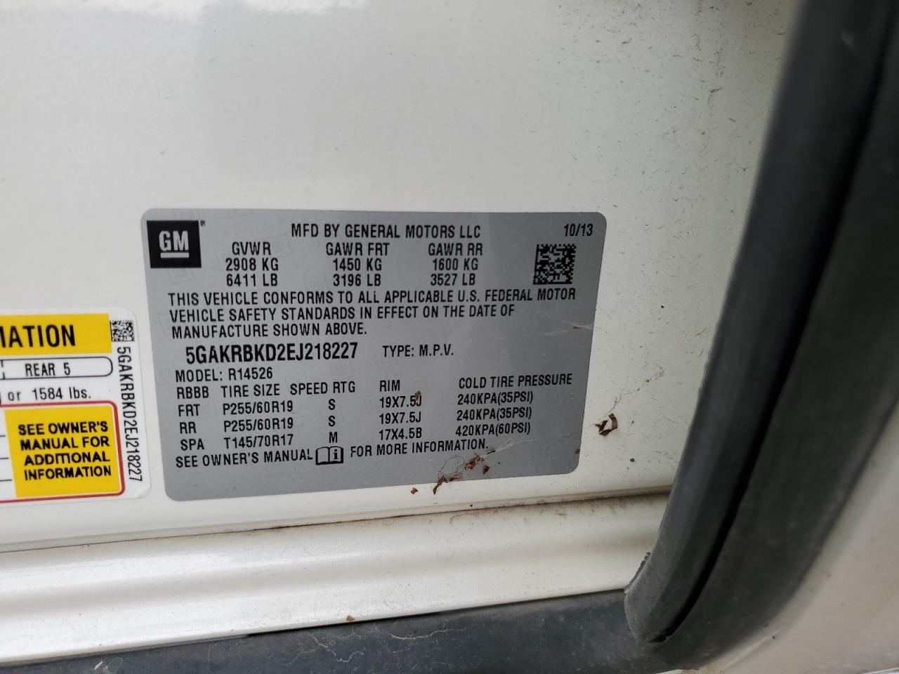 2014 Buick Enclave VIN: 5GAKRBKD2EJ218227 Lot: 92311595