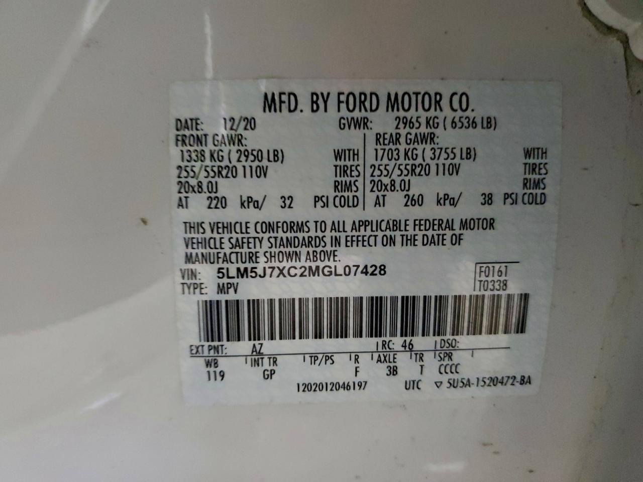 2021 Lincoln Aviator Reserve VIN: 5LM5J7XC2MGL07428 Lot: 94263455